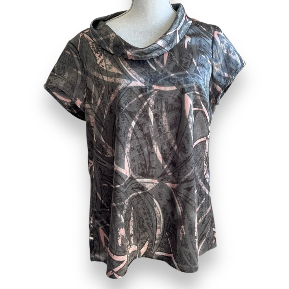 Jones | Wear Stretch Short Sleeve Blouse Pink and Grey Sz 12
